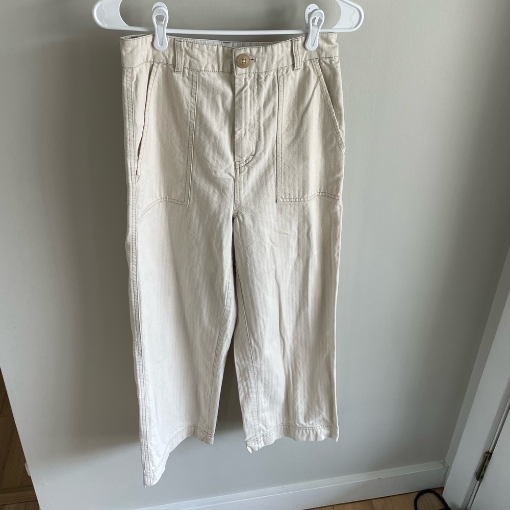 Free People Sailor Back Buckle Wide Leg Cropped Pants - Cream - Size 4